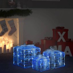 Gossi cutii cadou de craciun decorative, 3 buc., alb rece, acril