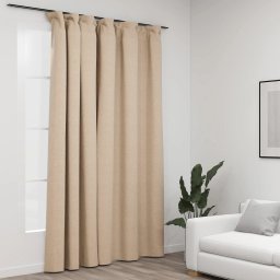 Gossi draperie opaca, aspect de in, bej, 290 x 245 cm, cu carlige