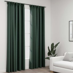 Gossi draperii opace aspect in, cu carlige, 2 buc. verde, 140x245 cm
