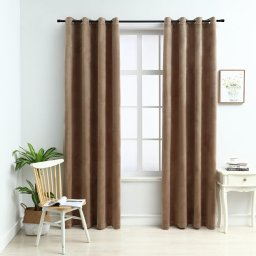 Gossi draperii opace cu inele, 2 buc., bej, 140 x 225 cm, catifea