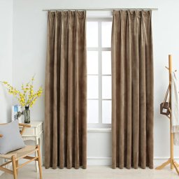 Gossi draperii opace, 2 buc., bej, 140x175 cm, catifea, cu carlige