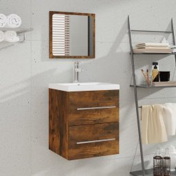 Gossi dulap de baie cu oglinda, stejar fumuriu, 41x38,5x48 cm