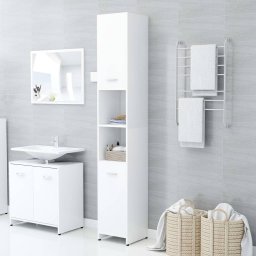 Gossi dulap de baie, alb, 30x30x183,5 cm, lemn prelucrat