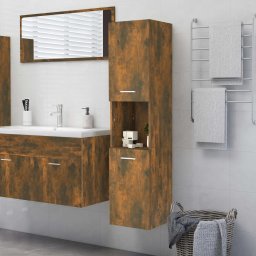 Gossi dulap de baie, stejar fumuriu, 30x30x130 cm, lemn prelucrat