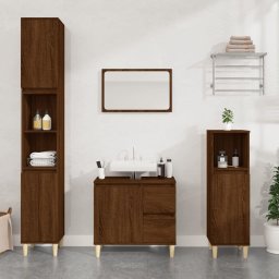 Gossi dulap de baie, stejar maro, 30x30x100 cm, lemn prelucrat