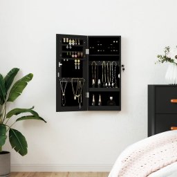 Gossi dulap de bijuterii cu oglinda de perete, negru, 30x8,5x67 cm