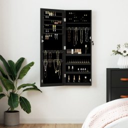 Gossi dulap de bijuterii cu oglinda de perete, negru, 37,5x10x106 cm