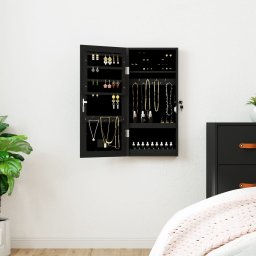 Gossi dulap de bijuterii cu oglinda si lumini led, de perete, negru