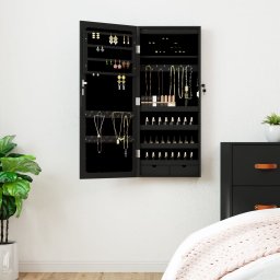 Gossi dulap de bijuterii cu oglinda si lumini led, de perete, negru