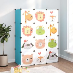 Gossi dulap de depozitare cub pentru copii, 12 cuburi, albastru, pp