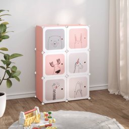 Gossi dulap de depozitare cub pentru copii, 6 cuburi, roz, pp