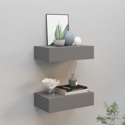 Gossi dulap de perete cu sertar, 2 buc., gri, 40x23,5x10 cm, mdf