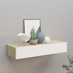 Gossi dulap de perete cu sertar, stejar si alb, 60x23,5x10 cm, mdf