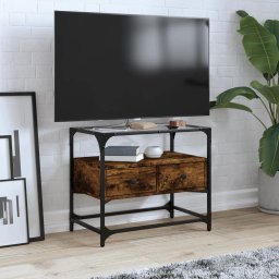 Gossi dulap tv blat sticla stejar fumuriu 60x35x51 cm lemn prelucrat