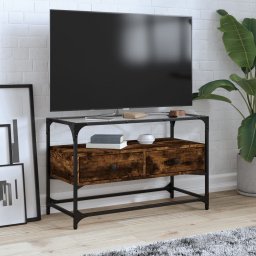 Gossi dulap tv blat sticla stejar fumuriu 80x35x51 cm lemn prelucrat