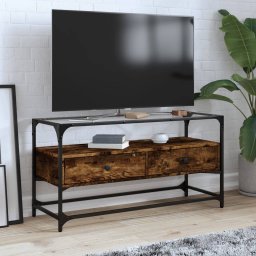 Gossi dulap tv blat sticla stejar fumuriu 98x35x51 cm lemn prelucrat