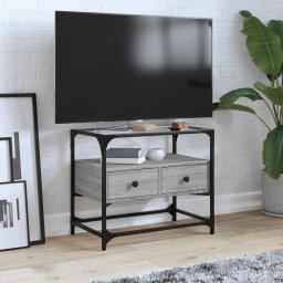 Gossi dulap tv blat sticla, gri sonoma, 60x35x51 cm lemn prelucrat
