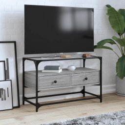 Gossi dulap tv blat sticla, gri sonoma, 80x35x51 cm lemn prelucrat