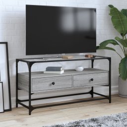 Gossi dulap tv blat sticla, gri sonoma, 98x35x51 cm lemn prelucrat