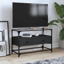 Gossi dulap tv blat sticla, negru, 80x35x51 cm lemn prelucrat