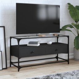 Gossi dulap tv blat sticla, negru, 98x35x51 cm lemn prelucrat