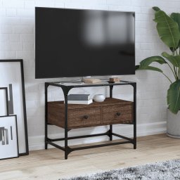 Gossi dulap tv blat sticla, stejar maro, 60x35x51 cm lemn prelucrat