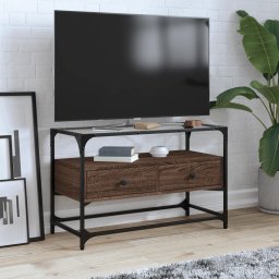 Gossi dulap tv blat sticla, stejar maro, 80x35x51 cm lemn prelucrat