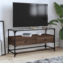 Gossi dulap tv blat sticla, stejar maro, 98x35x51 cm lemn prelucrat
