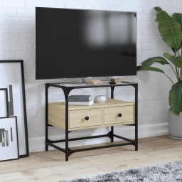 Gossi dulap tv blat sticla, stejar sonoma, 60x35x51 cm lemn prelucrat