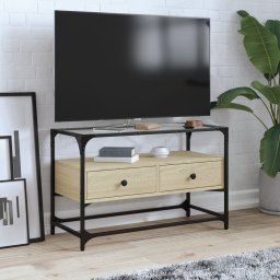 Gossi dulap tv blat sticla, stejar sonoma, 80x35x51 cm lemn prelucrat