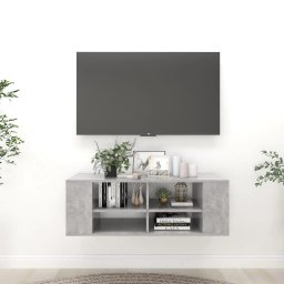 Gossi dulap tv montat pe perete, gri beton, 102x35x35 cm, pal