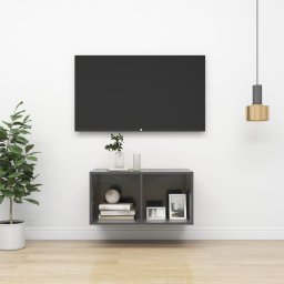 Gossi dulap tv montat pe perete, gri extralucios, 37x37x72 cm, pal