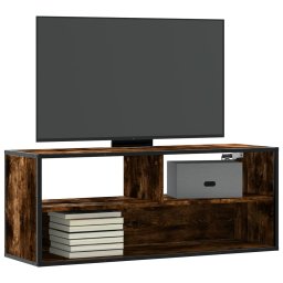 Gossi dulap tv stejar fumuriu 100x31x39,5 cm, lemn prelucrat si metal