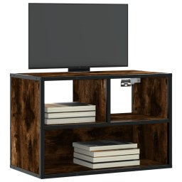 Gossi dulap tv stejar fumuriu, 60x31x39,5 cm, lemn prelucrat si metal