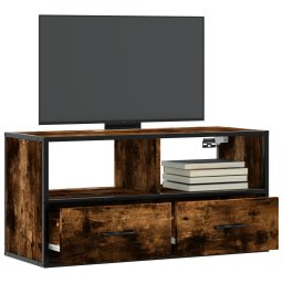Gossi dulap tv stejar fumuriu, 80x31x39,5 cm, lemn prelucrat si metal