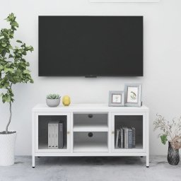 Gossi dulap tv, alb, 105x35x52 cm, otel si sticla