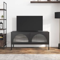 Gossi dulap tv, negru, 105x35x50 cm, sticla si otel