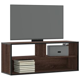 Gossi dulap tv, stejar maro, 100x31x39,5 cm, lemn prelucrat si metal