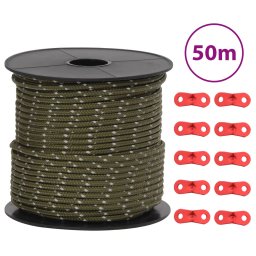 Gossi funie pentru cort cu benzi reflectorizante si chei, 50 m, 4 mm