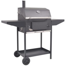 Gossi gratar barbecue cu carbuni, afumatoare si raft jos, negru