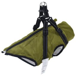 Gossi haina caini cu ham impermeabila reflectorizanta, verde kaki, m
