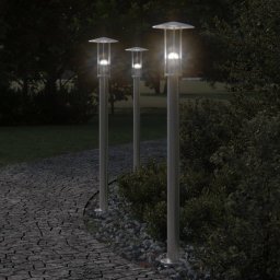 Gossi lampi exterioare de podea 3 buc argintiu 100 cm otel inoxidabil