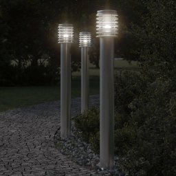 Gossi lampi exterioare de podea 3 buc argintiu 110 cm otel inoxidabil