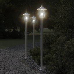 Gossi lampi exterioare de podea 3 buc argintiu 120 cm otel inoxidabil
