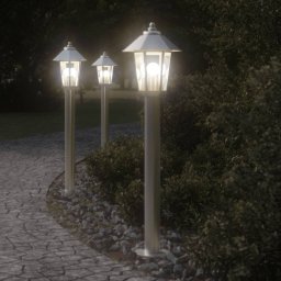 Gossi lampi exterioare de podea 3 buc argintiu 80 cm otel inoxidabil