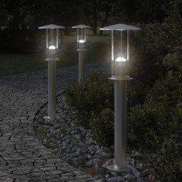 Gossi lampi exterioare de podea 3 buc. argintiu 60 cm otel inoxidabil