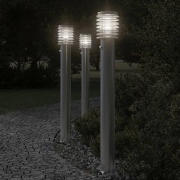 Gossi lampi exterioare de podea senzor 3 buc argintiu 110cm otel inox