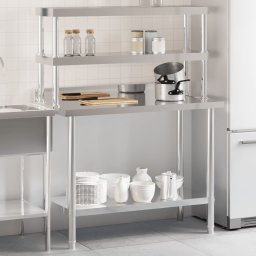 Gossi masa bucatarie cu raft superior, 110x55x150 cm, otel inoxidabil