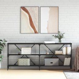 Gossi masa consola, negru, 180x30x75 cm, lemn prelucrat si fier
