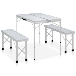 Gossi masa de camping pliabila cu 2 banci, alb, aluminiu